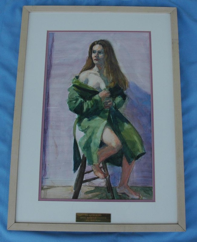 Semi-Clothed Woman Watercolor by Listed NJ Artist Rhoda Yanow Exhibition Winner
