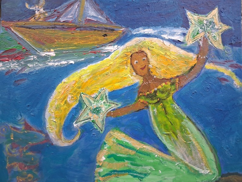 Original Art Painting Acrylic Canvas 20″ x 16″ The Little Mermaid Whimsical