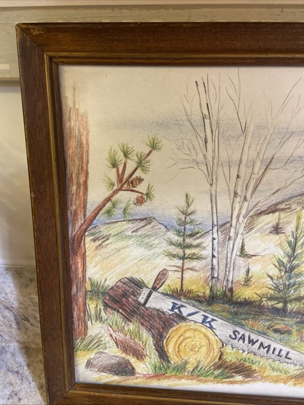 Vintage Rustic Midwest Woods Sawmill Watercolor 13" Art gallery