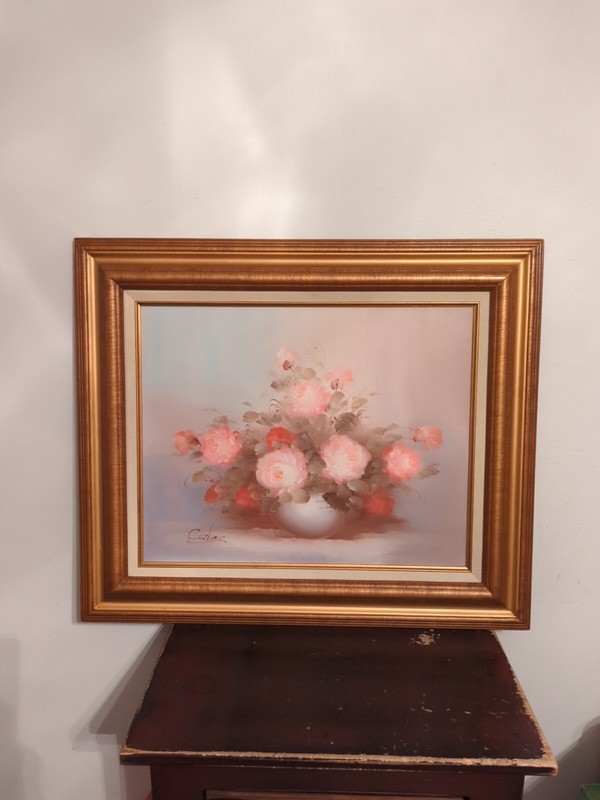 Vintage Signed Floral Still Life Oil Painting 27.5″ X 23 1/4″