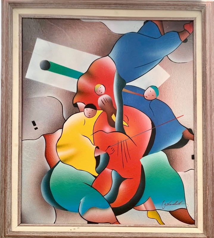 J. Kendall Signed Expressionist Abstract Contemporary Painting Vintage Art gallery