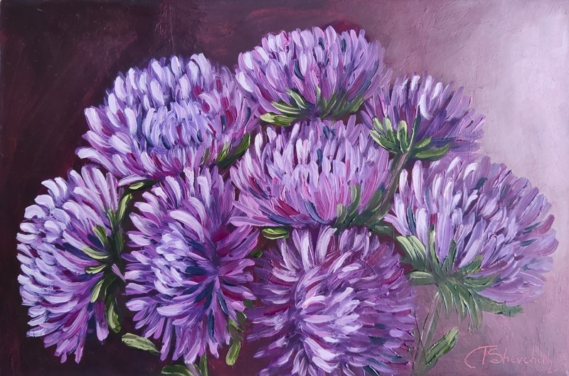 Asters Original Oil Painting Flowers Hand Painted Floral Wall Art 12×8 inches