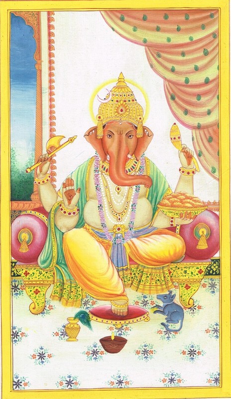 Indian Miniature Painting Of Lord Ganesha - Hindu Religious Art 7x11 Inches gallery