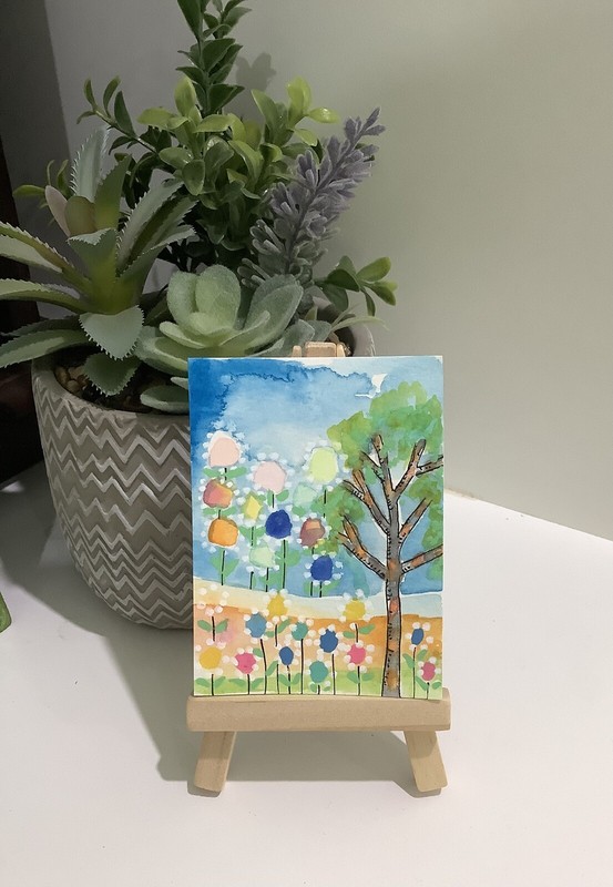ACEO By Kenna Painting Original Tree In Garden 2.5” X 3.5” Signed ÀTC gallery