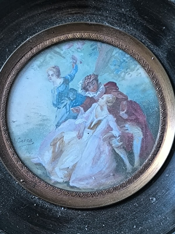 Miniature Genre Scene ‘Gallant Conversation At The Patio’ Signed J.GERCA