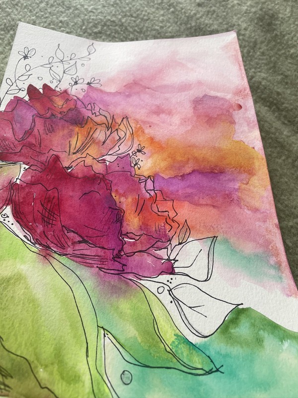 Original Watercolor Unique, Whimsical Botanical- bright, colorful, joyful 7x11 gallery