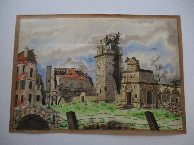 ZANE 1940’S PAINTING WW2 ARCHITECTURAL RUINS REGIONALISM LANDSCAPE ANTIQUE OLD