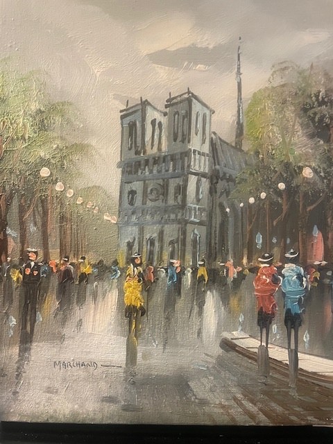 Oil on Board original Painting «Paris» Scene by Jacques Marchand French Artist