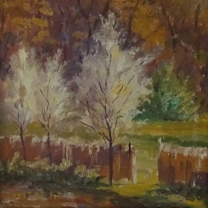 Antique Impressionist Fall Landscape Oil Painting Trees Autumnal Tones Signed