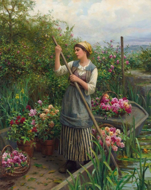 oil painting handpainted on canvas «Picking flowers along the river»