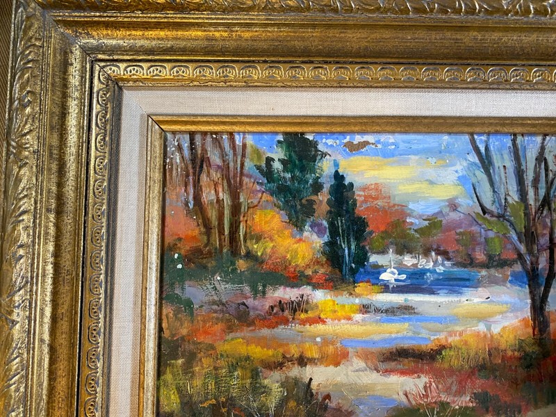 John Reilly (1942 - 2021) "Landscape With Pond Scene" Oil Painting - Framed gallery