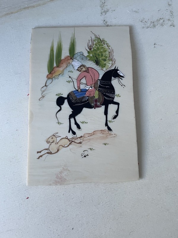 Original Israel/Persian? Signed Hand Painted On Plastic Hunting Scene