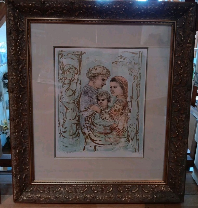 Vintage Lithograph «The Holy Family» by Edna Hibel 26.5×30.5in Numbered Signed