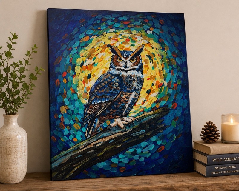 Moonlit Sentinel – Original Owl Acrylic Painting by Danielle Guatimea
