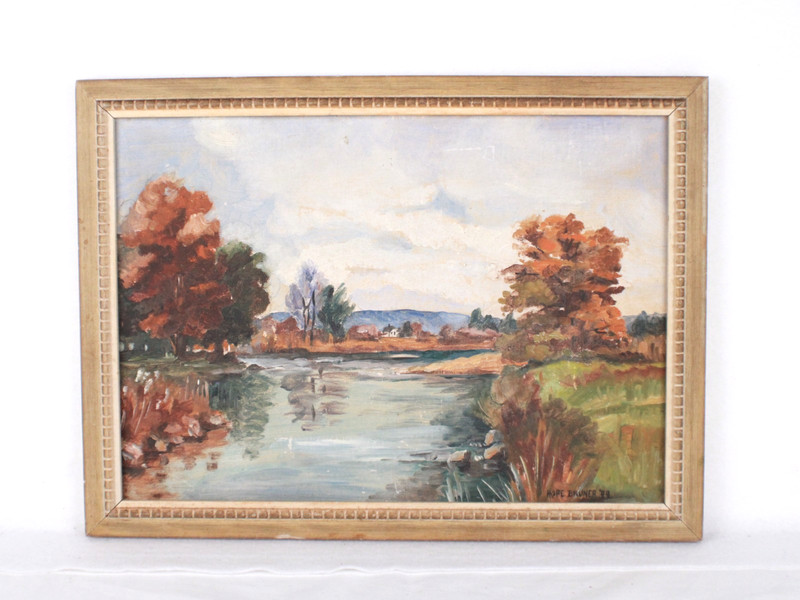 Antique Gem Impressionist Landscape Oil Painting On Board Signed Hope Bruner 49