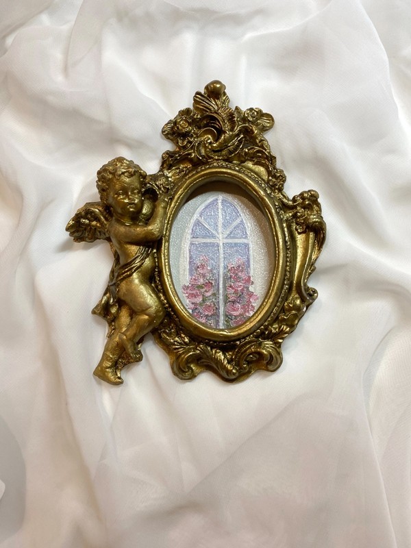 Window Flowers Original Oil Painting; Gothic Vintage Miniature Flower (6 x 5 in) gallery