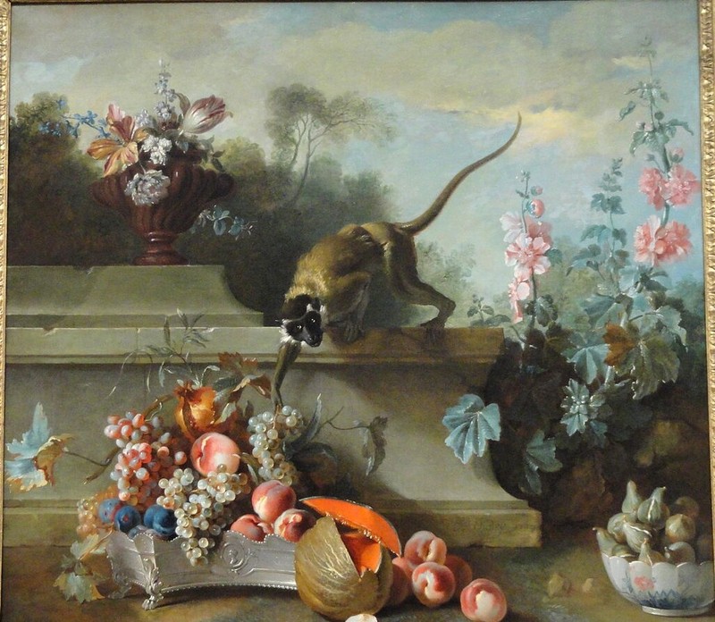 100% handmade Oil painting,Monkey Fruits and Flower by Jean Baptiste Oudry 050