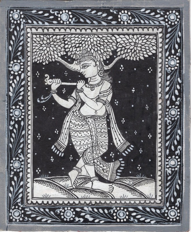 Pattachitra Miniature Krishna Art Handmade Indian Odisha Ethnic Tribal Painting