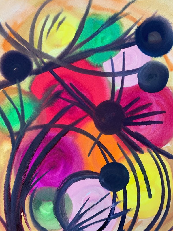 ABSTRACT COMPOSITION COLORFUL WILD GEOMETRIC CIRCLES BALLS MODERN ART 36X49 gallery