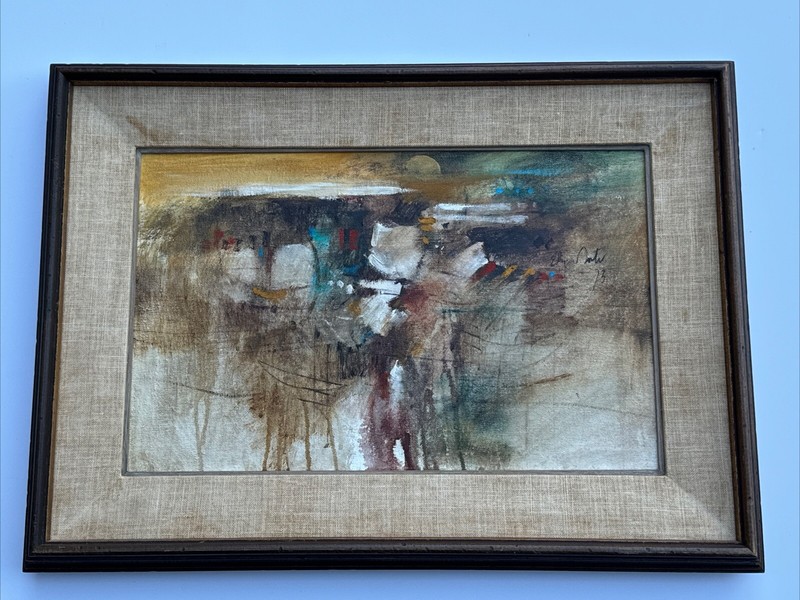 VINTAGE ABSTRACT PAINTING MYSTERY ARTIST EXPRESSIONISM 1970’S SIGNED OIL