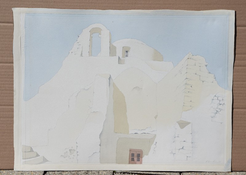 Lothar Braun * 1931 Duisburg / watercolor 1985 Mykonos church Paraportiani Greeks gallery