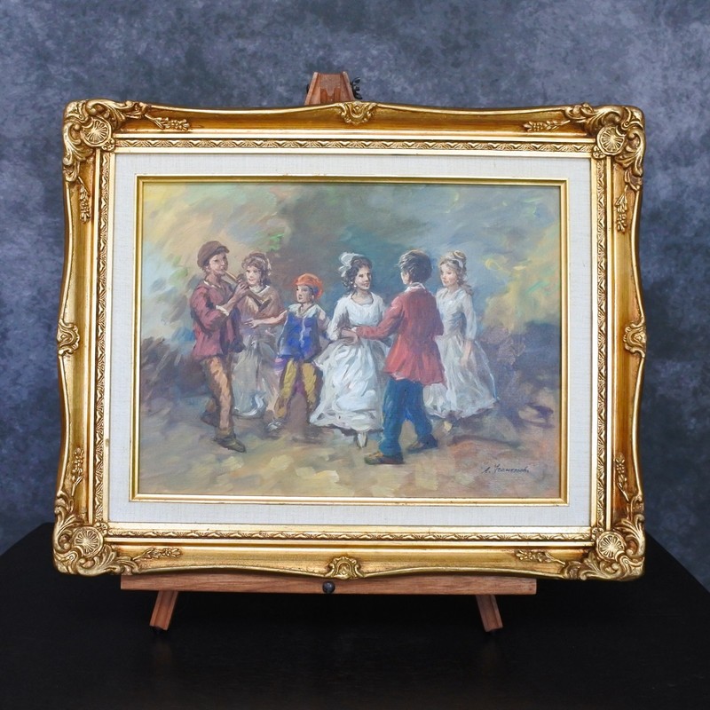 Vintage Signed Original Oil Painting Music Dancing Framed Impressionist Artwork