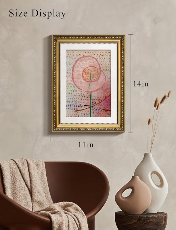 Klee Style Abstract Floral Wall Art - Gold Framed Multicolor Canvas 11x14 Print gallery