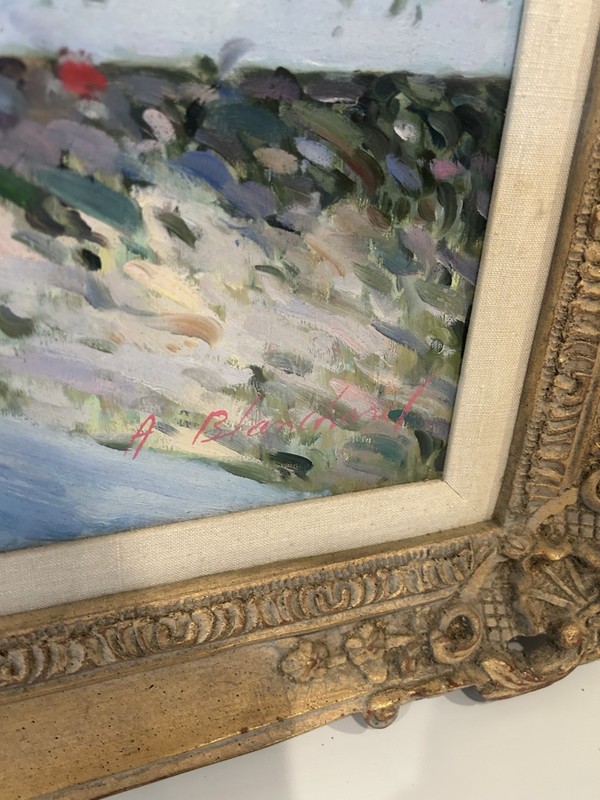 Large 1960s Oil On Canvas Expressionist Painting Signed A Blanchard Well Framed gallery