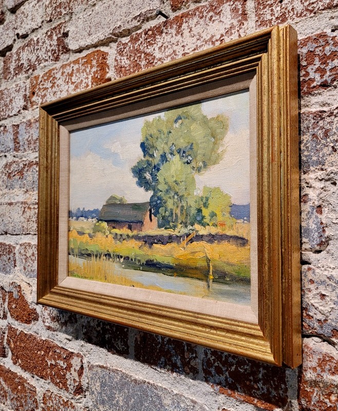 Arthur Hill Gilbert -Red Barn in a Farm Landscape -c1930s Oil painting gallery