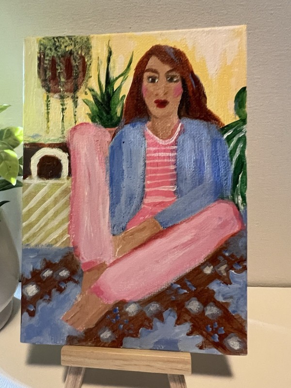 Abstract Lady in Pink Original Acrylic Painting on 5" x 7" Canvas Panel gallery