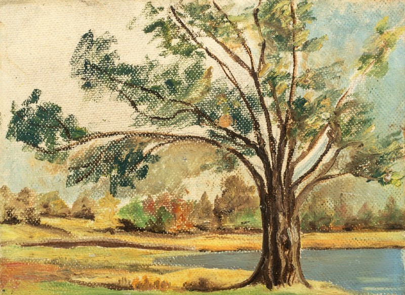Mid Century New England Impressionist Landscape Study, Unsigned, Holly Pond ’54