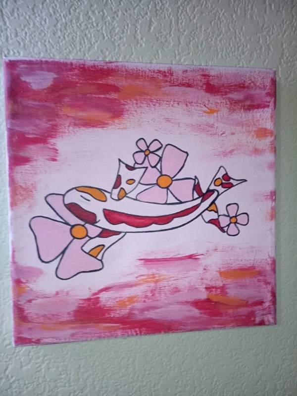 «Pink Ribbon Fish» 10×10 Canvas Art By Demi