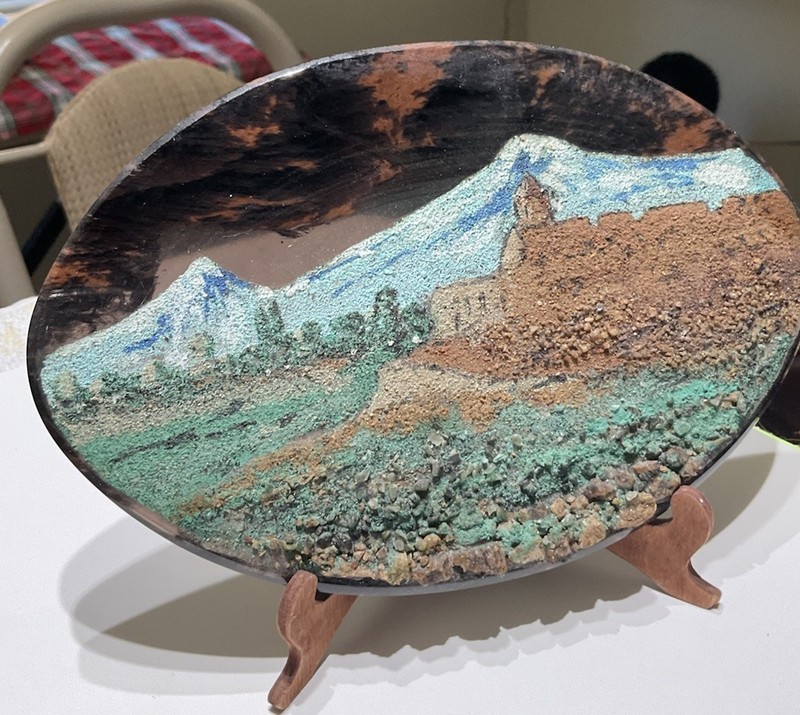 Hand Painted Texture Decorative Landscape With Stand Oval 7.5 X 5 in gallery
