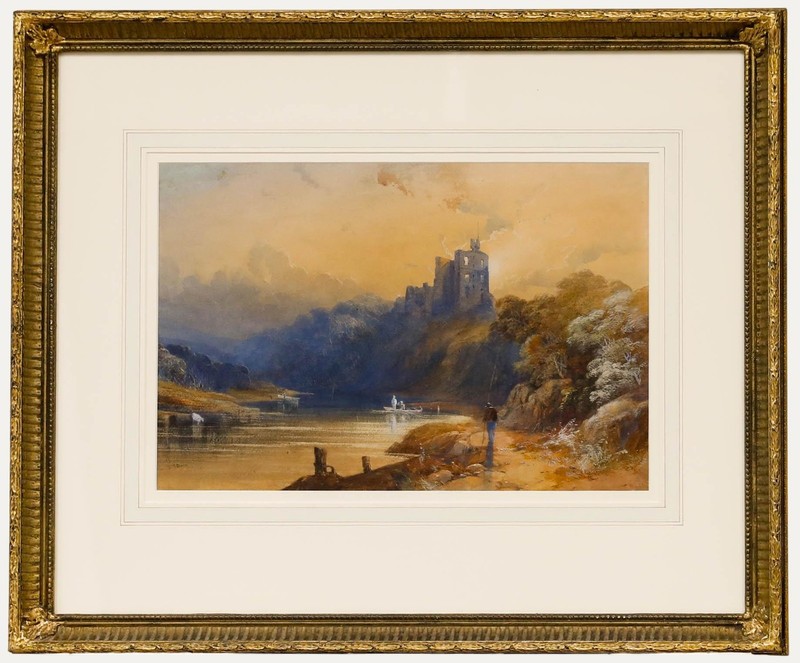 James Burrell Smith (1822-1897) – Watercolour, Fishing by the Castle
