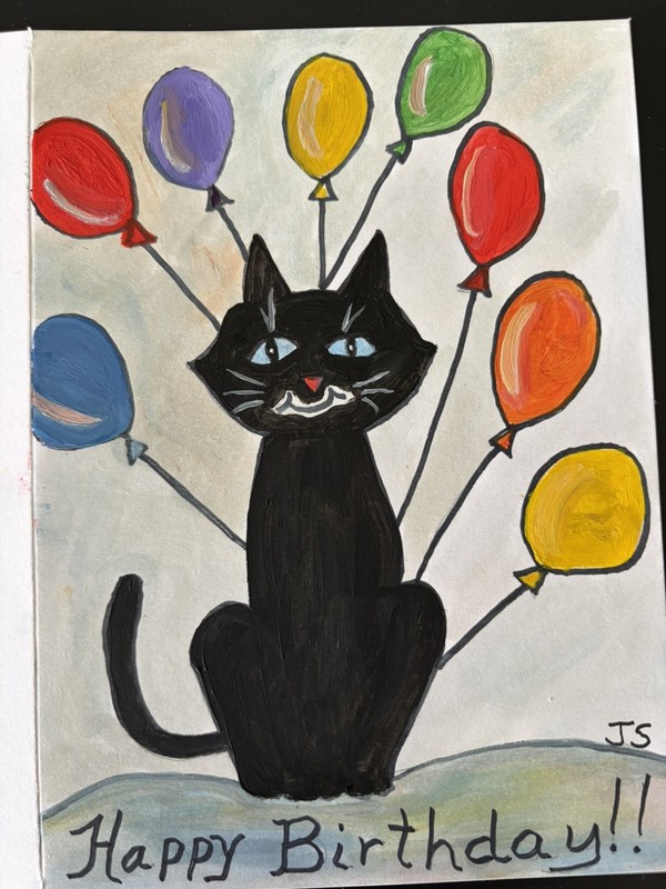 Greeting Card Hand Painted cute cat HAPPY BIRTHDAY Envelope included gallery