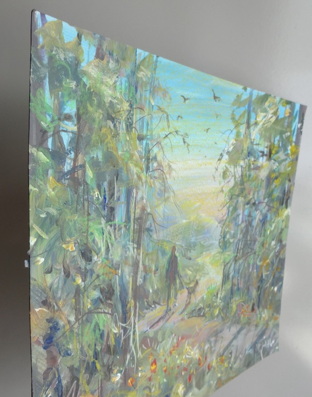 GERRY MILLER. Acrylic "Through Forests". No frame. 32x25cm. gallery