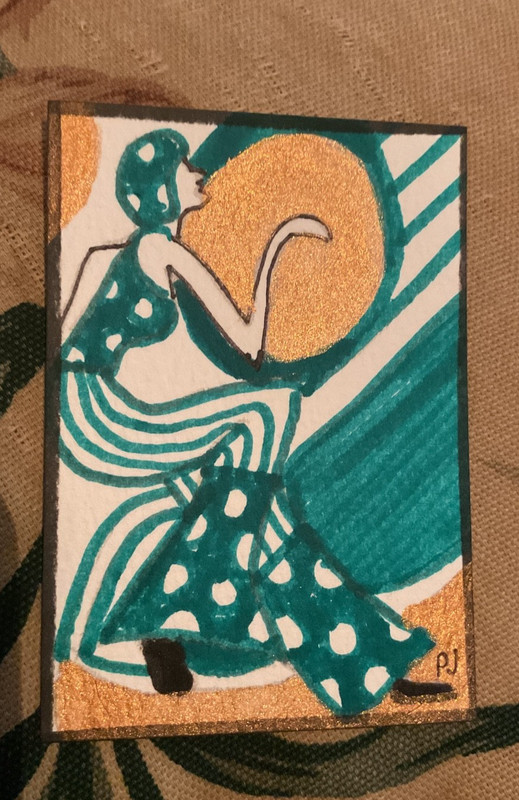 ACEO watercolor art by PJ, art card 2.5 x 3.5: lady in dots gallery