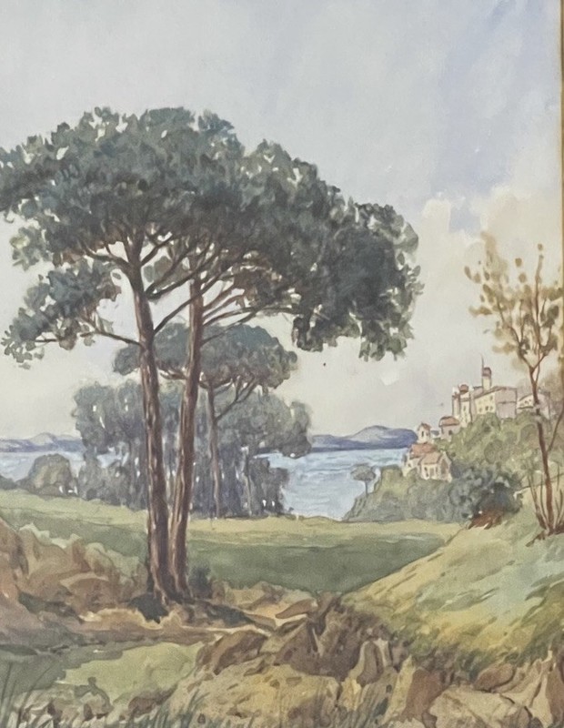 ANTIQUE VICTORIAN ARTs & CRAFTs SPRING LANDSCAPE ORIGINAL WATERCOLOR PAINTING