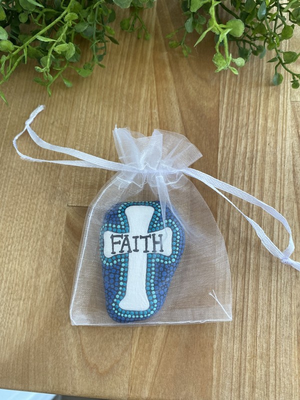 Handpainted Rock W/ Cross Design & The Word Faith Dot Painting gallery