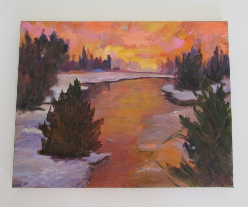 Ellen Walton Santa Fe Landscape Mountain Winter Pine Trees at Sunset