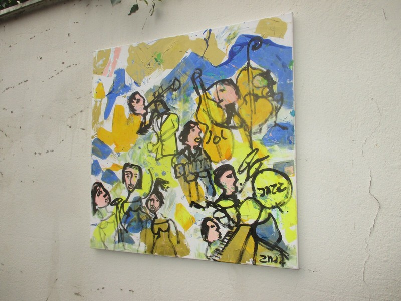 Music session 80x80cm acrylic painting Sonja Zeltner-Müller jazz rally Düsseldorf gallery