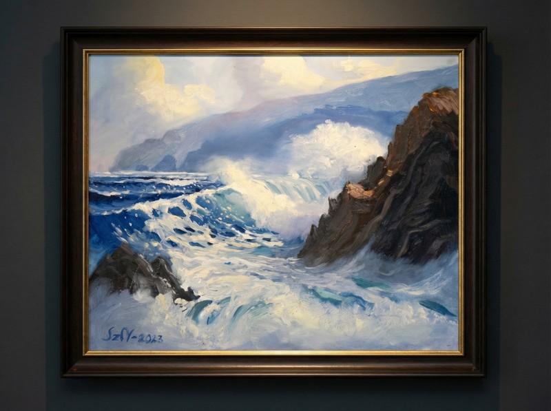 Original Oil Painting Seascape Ocean Waves Coastal Cliffs Art 16×20 Signed