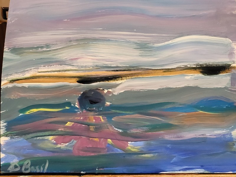 Abstract Moonlit Lake Colorful Night Sky Mini Painting Original 5×7 Acrylic