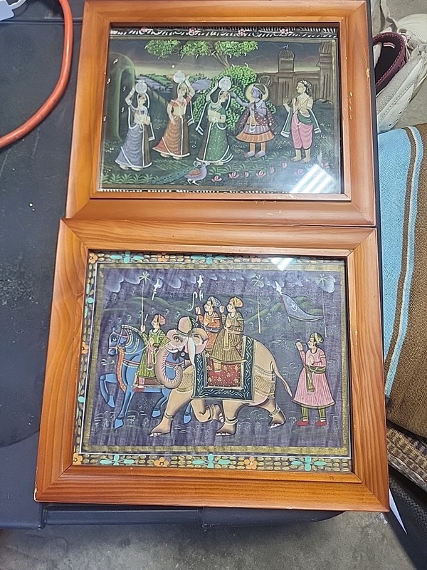 Radha Krishna With Gopis Painting Handmade Religious Folk Art 12×10 framed lot