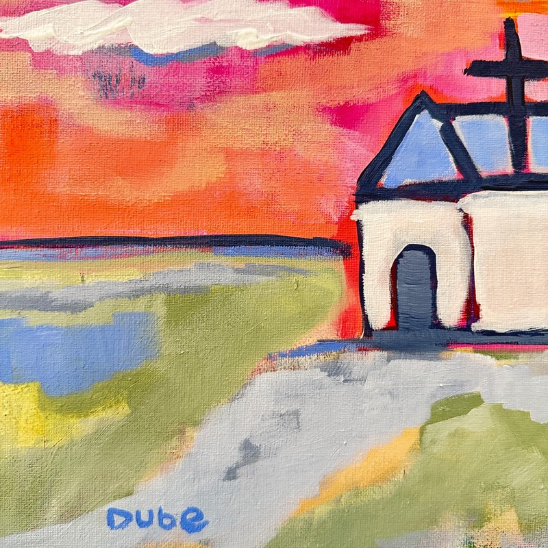 DUBE Original Painting Landscape Chapel/Church 12x12" Canvas OOAK gallery