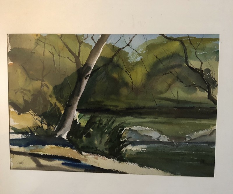 Original Matted Framed Watercolor Landscape Earthy Tones Moody 21.5x17.25 NICE! gallery