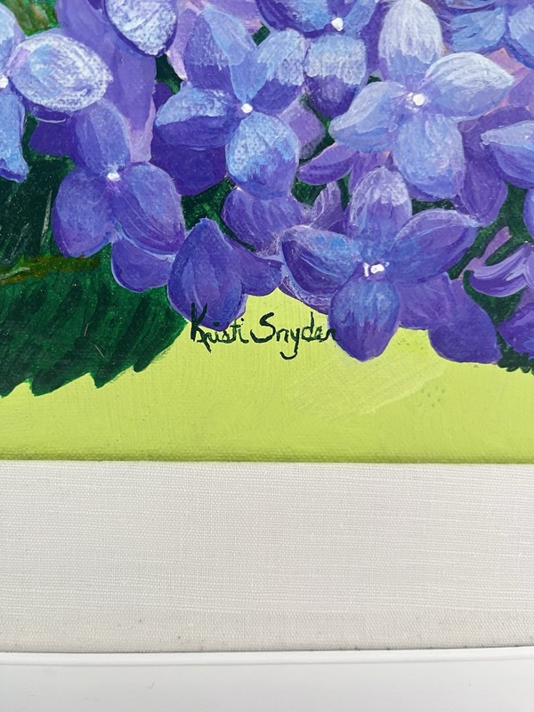 Original Floral Art Artist Signed Blue Hydrangeas Framed gallery