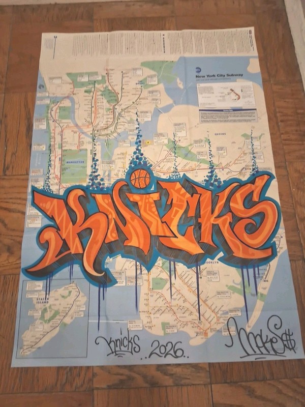 New York Knicks Painting On NYC Subway Map – 2026 Champions – Original Graffiti
