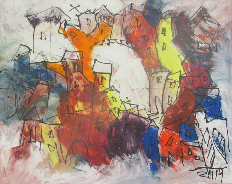 Toscana Expressive Landscape 80x100cm Acrylic Picture Canvas Orig Signed Painting gallery