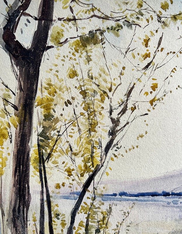 1910 Delicate Double-sided landscape watercolor by G.M. Hammell listed OH artist gallery